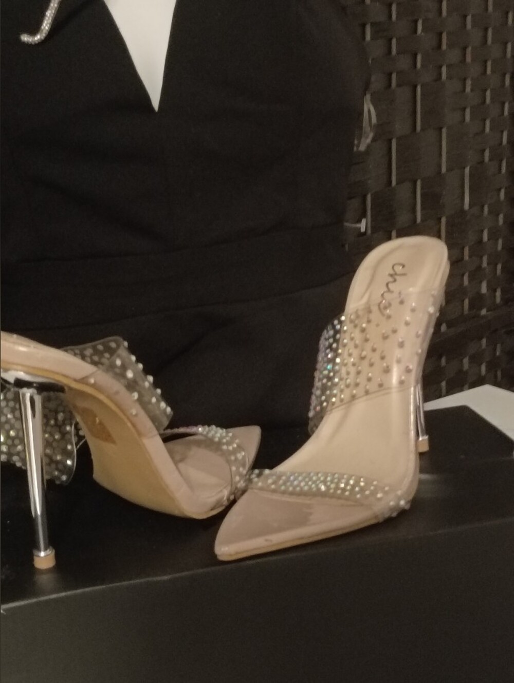 chic Nude Rhinestone Slide Heels